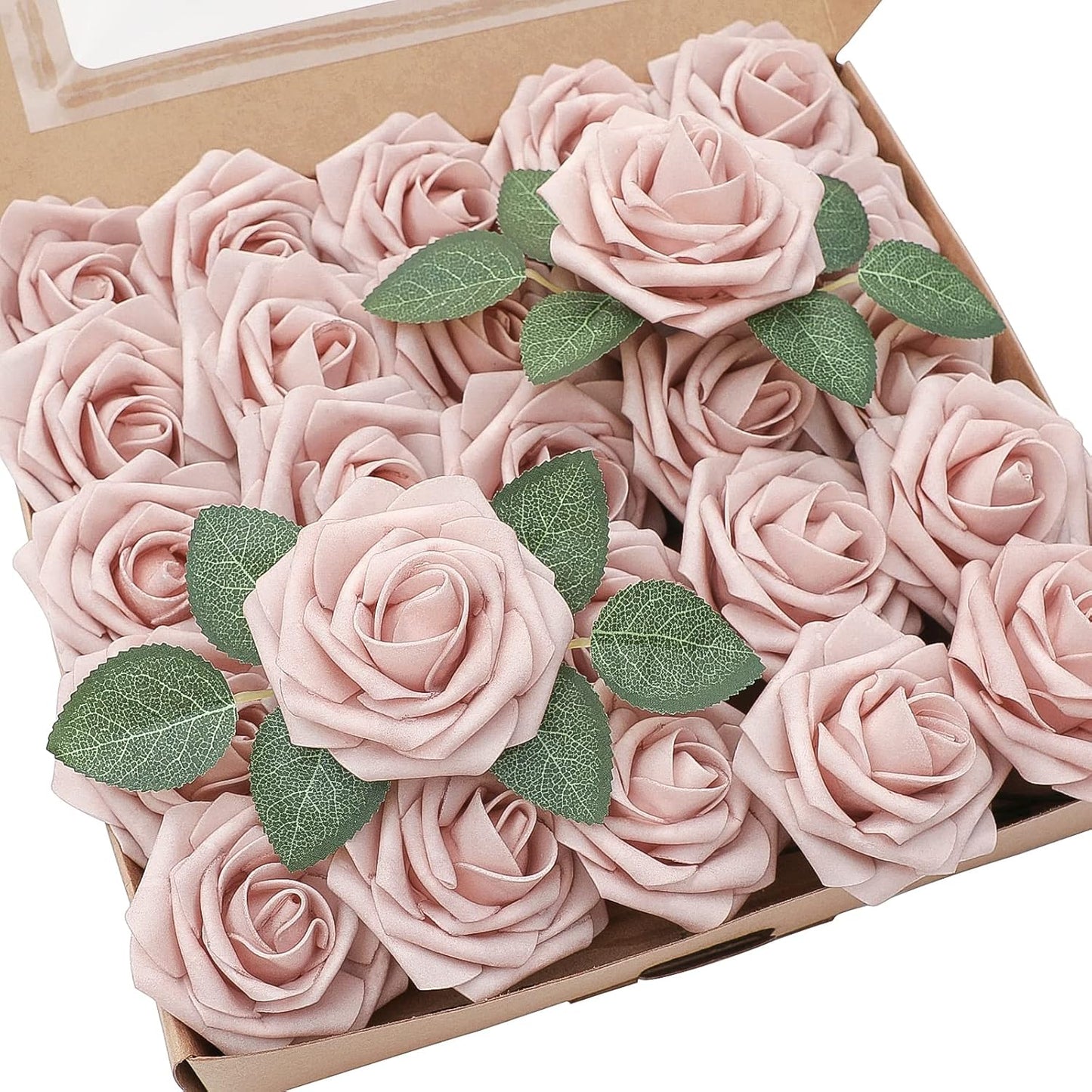 Floroom Artificial Flowers 50pcs Real Looking Ivory Foam Fake Roses with Stems for DIY Wedding Bouquets White Baby Shower Centerpieces Floral Arrangements Party Tables Home Decorations