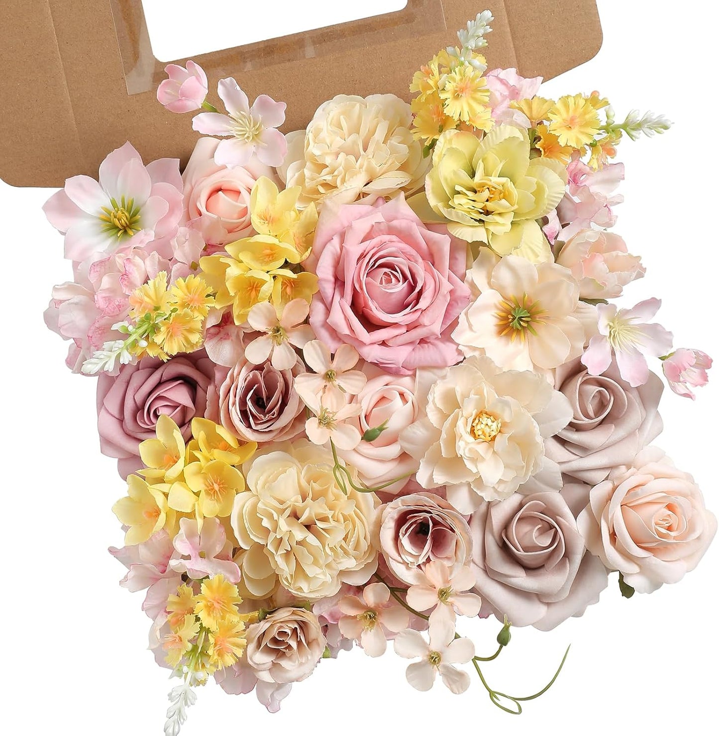 Artificial Flower Assortment for DIY Centerpiece Arrangement Wedding Hand Bouquet Flower Bouquet Centerpiece Arrangement Party Baby Shower Home Decoration (Pink Yellow)