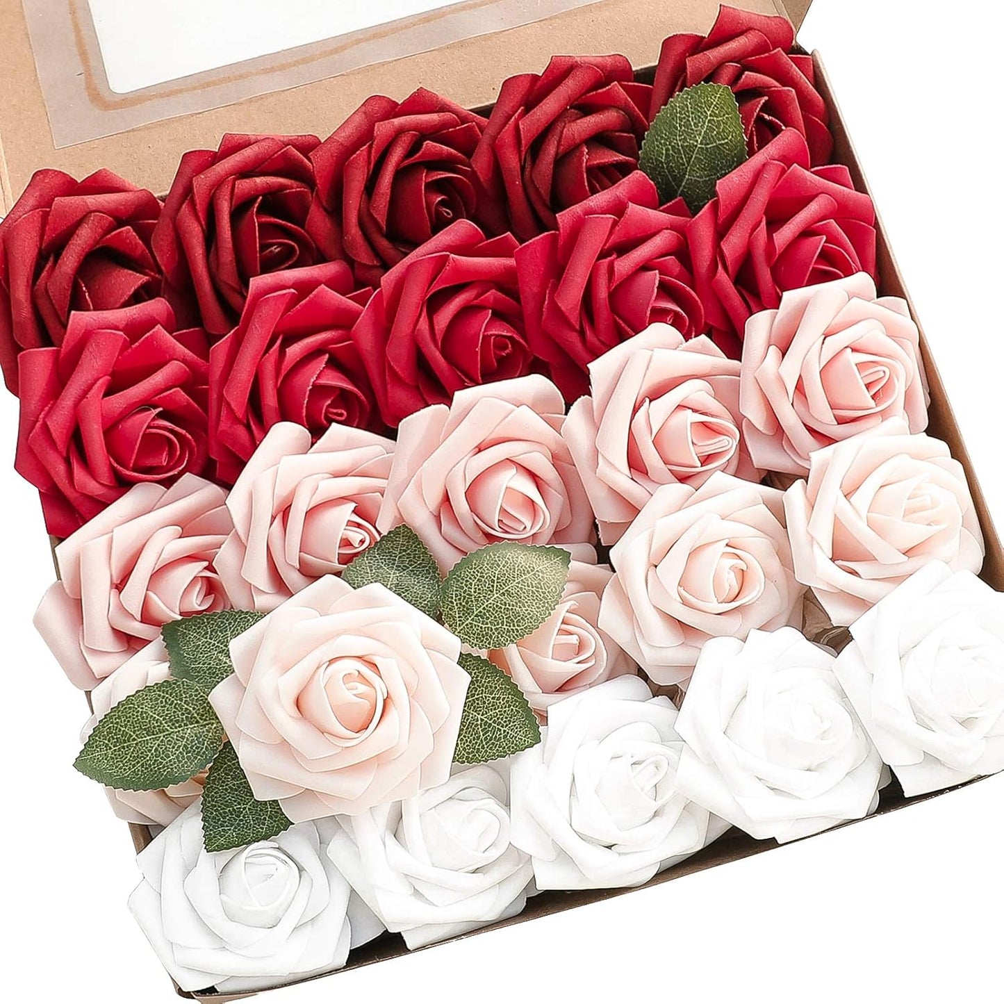 Floroom Artificial Flowers 50pcs Real Looking Ivory Foam Fake Roses with Stems for DIY Wedding Bouquets White Baby Shower Centerpieces Floral Arrangements Party Tables Home Decorations
