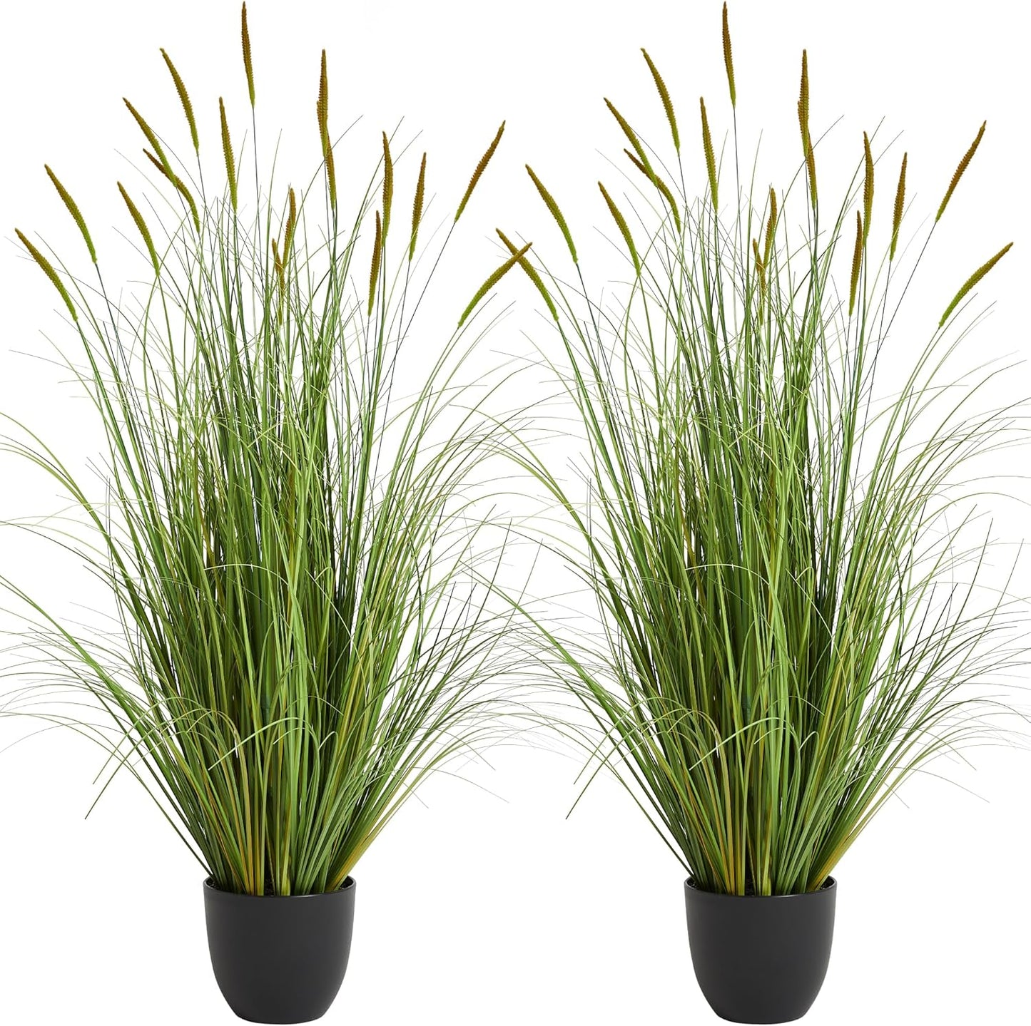 KOL 4ft 2-Pack Artificial Cattail Reed Grass, 47.2’’ Artificial Indoor Outdoor Fake Onion Grass Plant, Home Office Wedding Decorative Potted Plant Faux Greenery, Housewarming Gift, Green