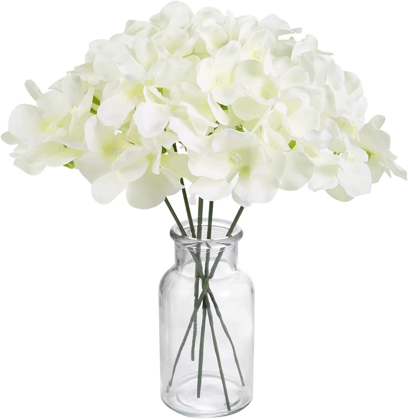 Auihiay 64 PCS Artificial Hydrangea Flowers, Silk Hydrangea Full Flowers Heads with Stems for Wedding Centerpieces, Home, Garden, Baby Shower, Party Decoration (Ivory)