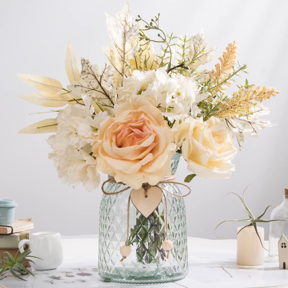 Silk Flowers in Vase, Artificial Flowers with Vase Fake Flowers Arrangement Faux Dahlia for Decoration Table Centerpiece (Dahlia)