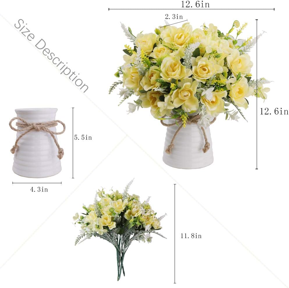 LESING Artificial Flowers with Vase Fake Silk Flowers in Vase Gardenia Flowers Decoration for Home Table Office Party (Champagne)