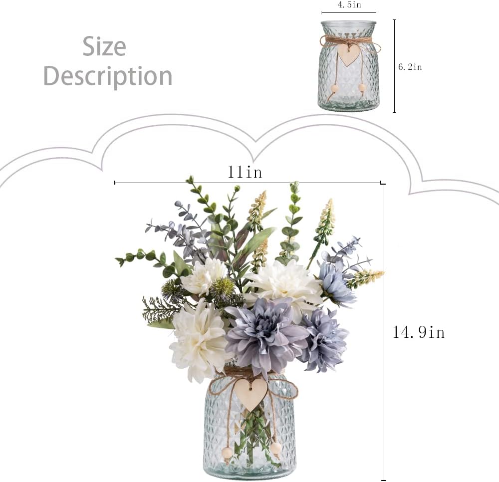Silk Flowers in Vase, Artificial Flowers with Vase Fake Flowers Arrangement Faux Dahlia for Decoration Table Centerpiece (Dahlia)