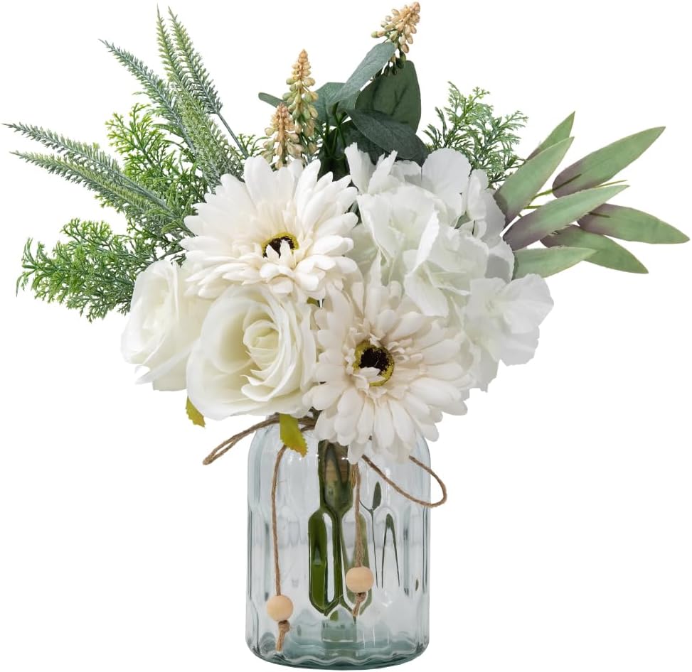 Silk Flowers in Vase, Artificial Flowers with Vase Fake Flowers Arrangement Faux Dahlia for Decoration Table Centerpiece (Dahlia)