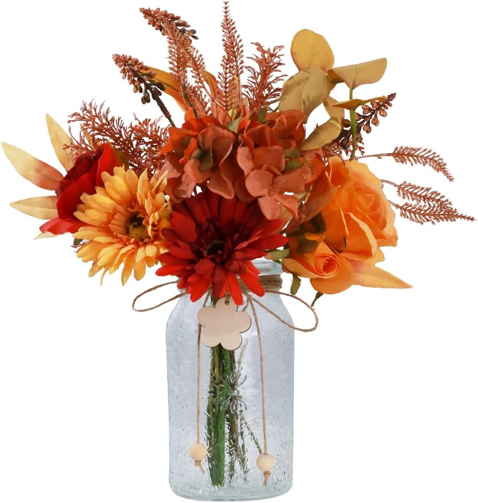 Silk Flowers in Vase, Artificial Flowers with Vase Fake Flowers Arrangement Faux Dahlia for Decoration Table Centerpiece (Dahlia)