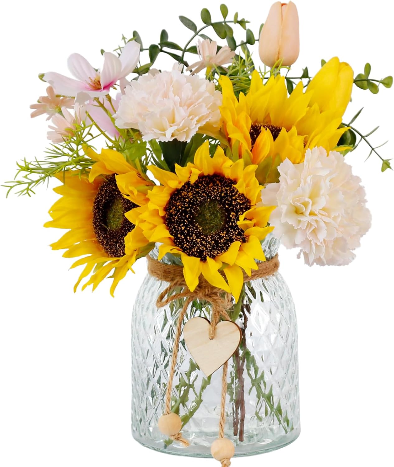 Fake Flowers in Vase,Artificial Sunflower Bouquets in Vase with a Flower Arrangement Holder,Table Centerpieces for Dining Room,Flower Centerpieces for Tables,Faux Flowers for Coffee Table Decor