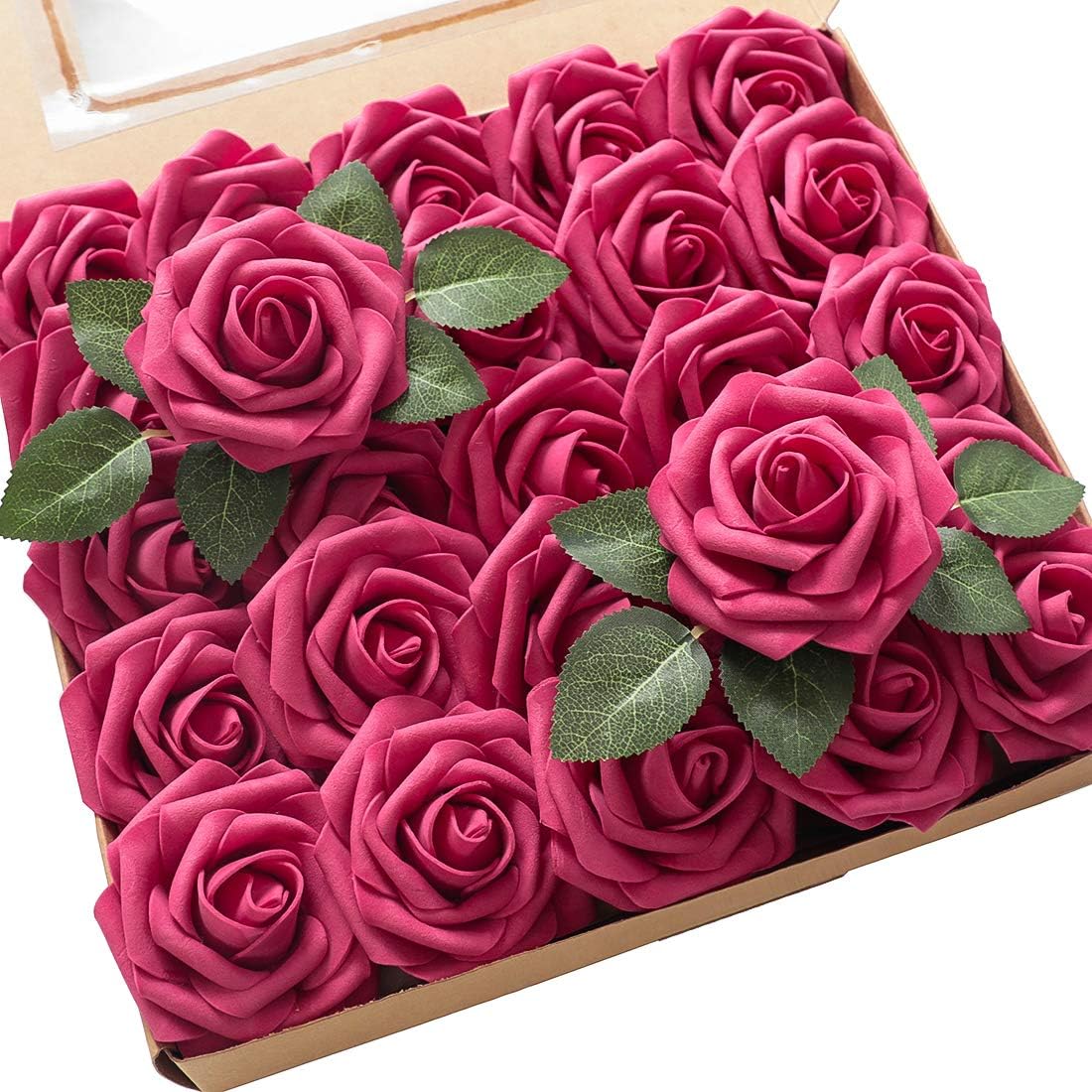 Floroom Artificial Flowers 50pcs Real Looking Ivory Foam Fake Roses with Stems for DIY Wedding Bouquets White Baby Shower Centerpieces Floral Arrangements Party Tables Home Decorations