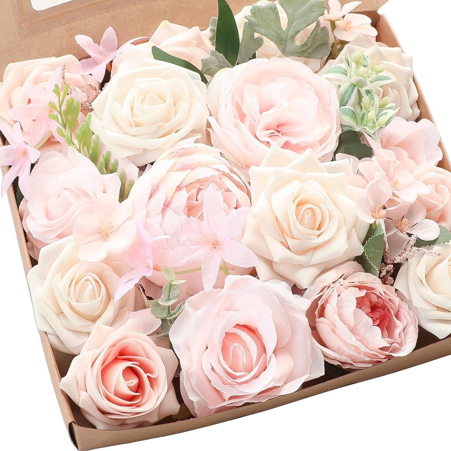 Floroom Terracotta Artificial Flowers Burnt Orange Fake Roses Peonies Dahlia Greenery Combo Box Set for DIY Wedding Bouquets Bridal Shower Centerpieces Floral Arrangements Party Tables Home Decoration