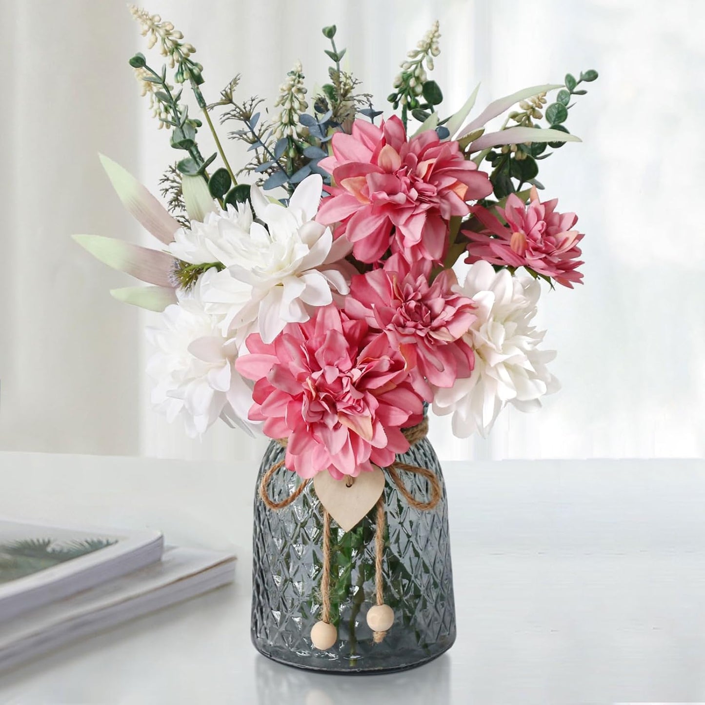 Leftover Fake Flowers in Vase,Faux Flowers in Vase,Table Centerpieces for Dining Room,Flower Centerpieces for Tables,Artificial Flowers,Kitchen Decor,Coffee Table Decor