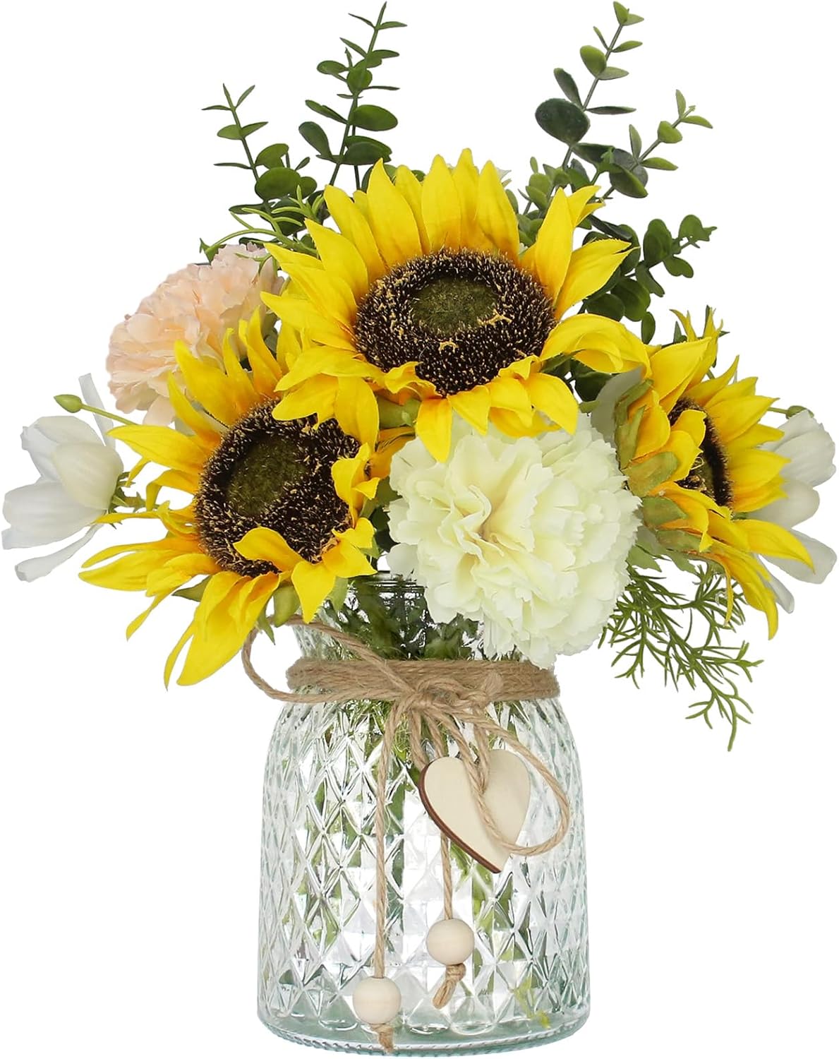 Fake Flowers in Vase,Artificial Sunflower Bouquets in Vase with a Flower Arrangement Holder,Table Centerpieces for Dining Room,Flower Centerpieces for Tables,Faux Flowers for Coffee Table Decor