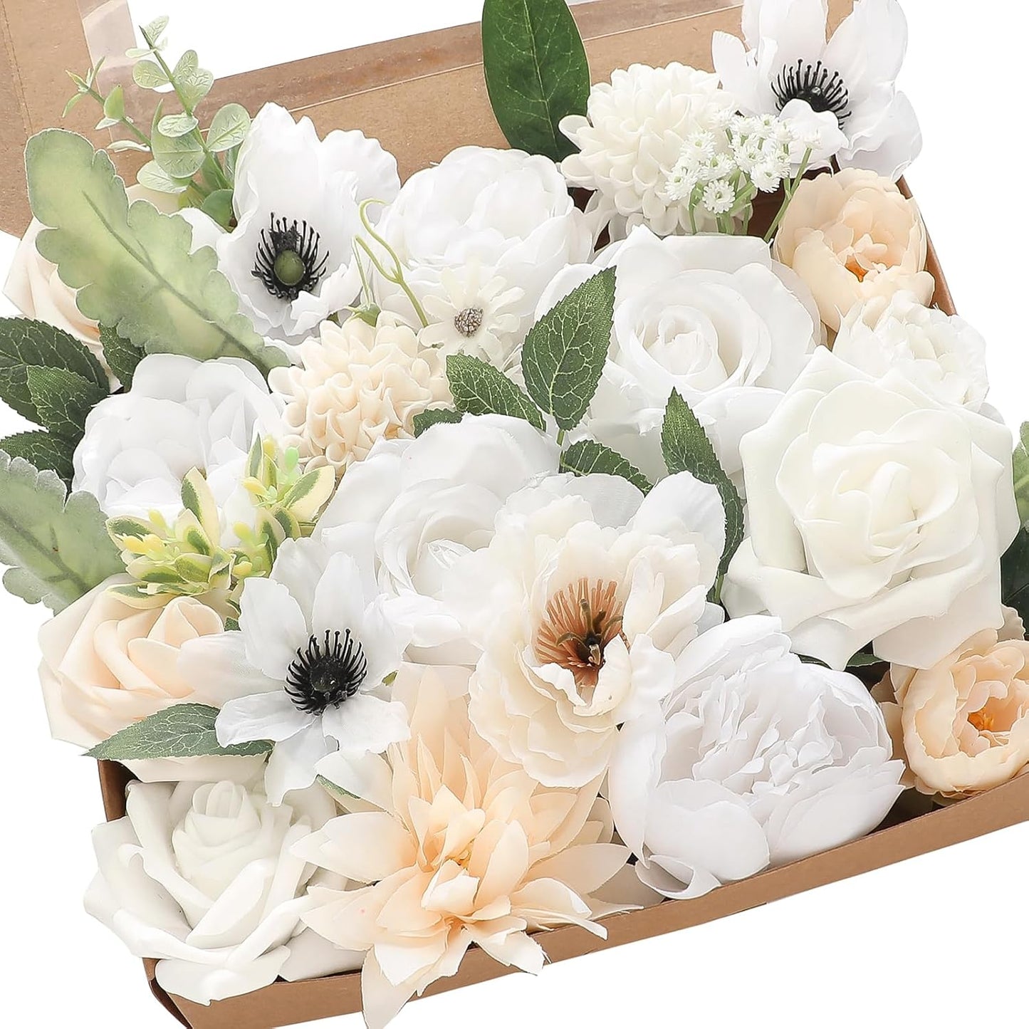 Floroom Terracotta Artificial Flowers Burnt Orange Fake Roses Peonies Dahlia Greenery Combo Box Set for DIY Wedding Bouquets Bridal Shower Centerpieces Floral Arrangements Party Tables Home Decoration
