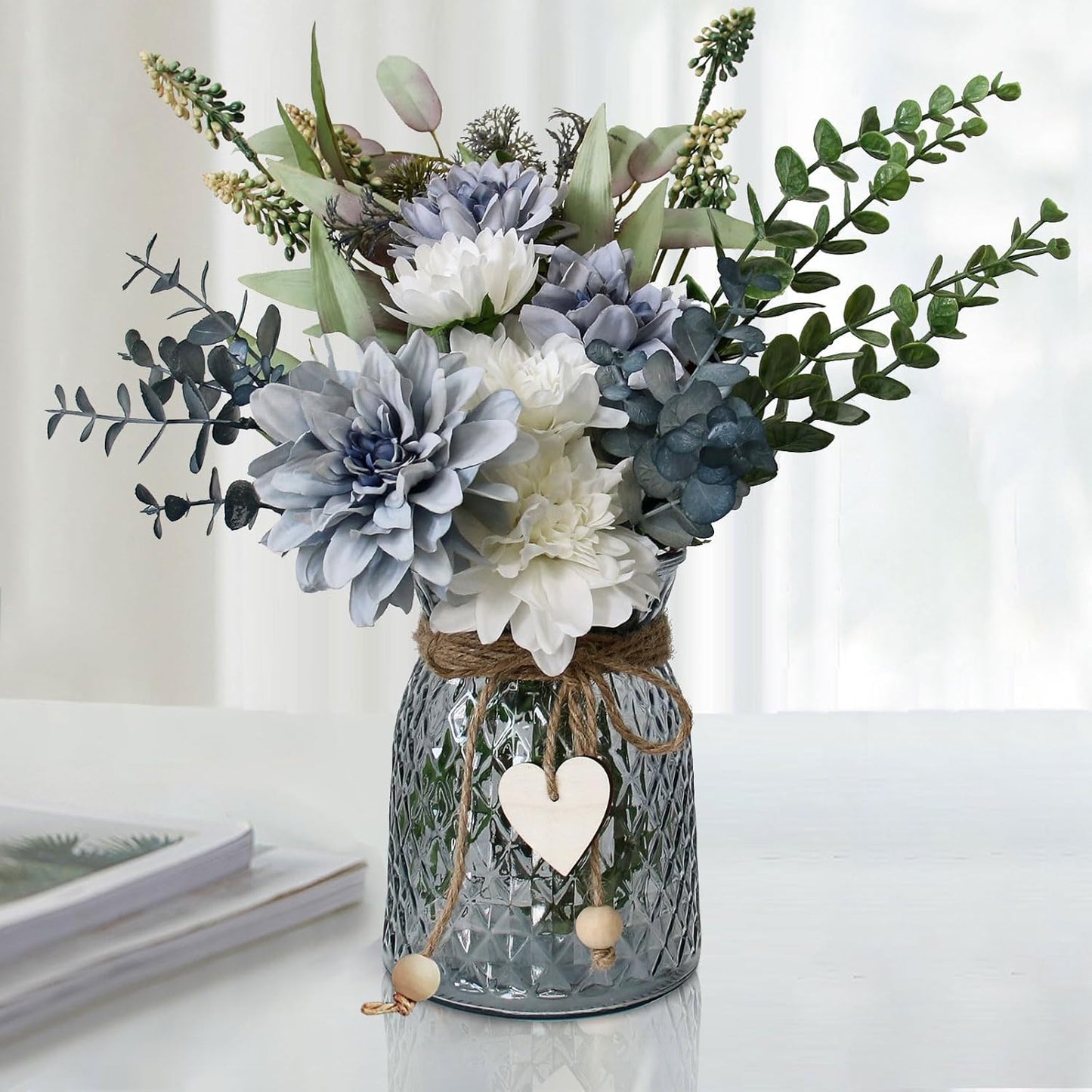Leftover Fake Flowers in Vase,Faux Flowers in Vase,Table Centerpieces for Dining Room,Flower Centerpieces for Tables,Artificial Flowers,Kitchen Decor,Coffee Table Decor