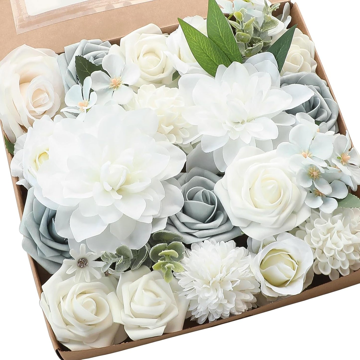 Floroom Terracotta Artificial Flowers Burnt Orange Fake Roses Peonies Dahlia Greenery Combo Box Set for DIY Wedding Bouquets Bridal Shower Centerpieces Floral Arrangements Party Tables Home Decoration