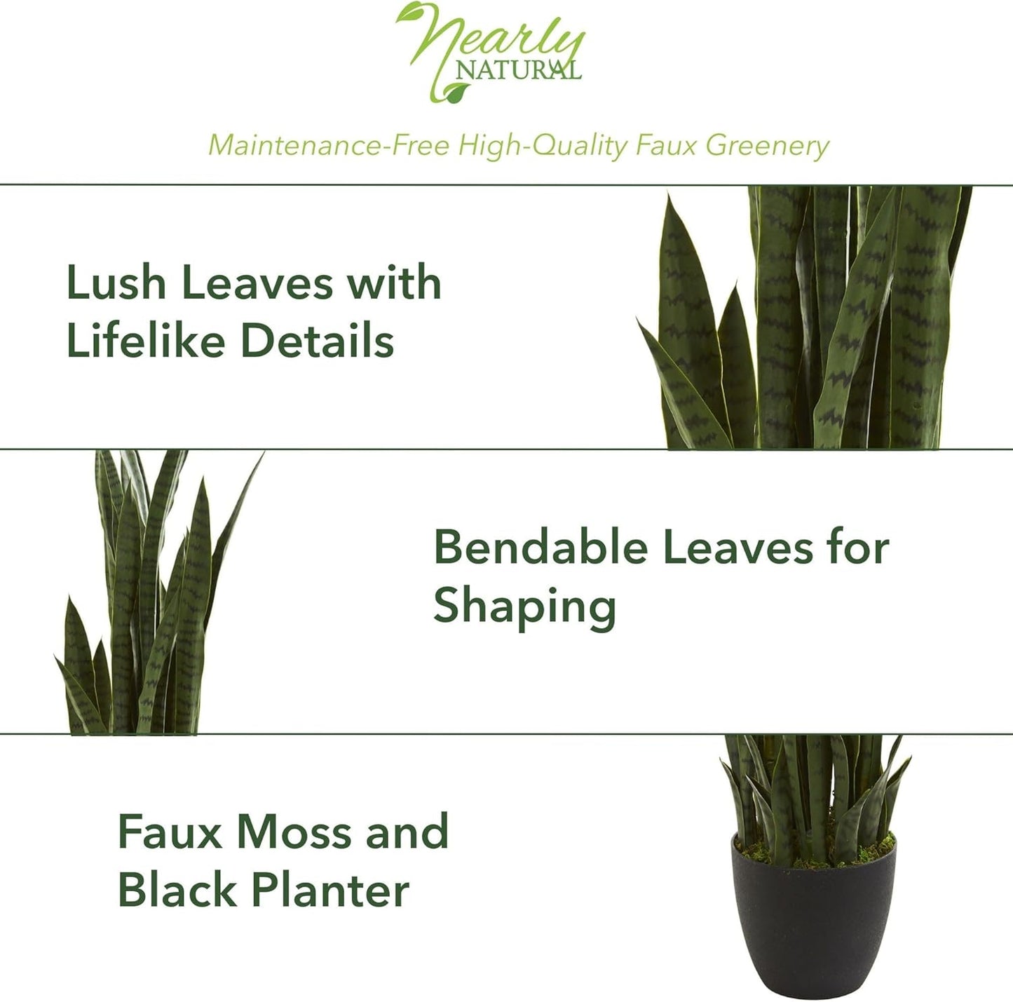 Nearly Natural 46” Sansevieria Artificial Silk Plants Green