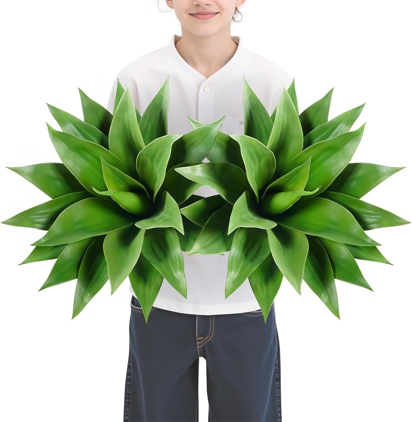 Velener Artificial Agave Plant Set, 28 Inch, Faux Aesthetic Plants for Home Decor, Realistic UV Resistant Fake Agave Plants Without Pot, Set of 2