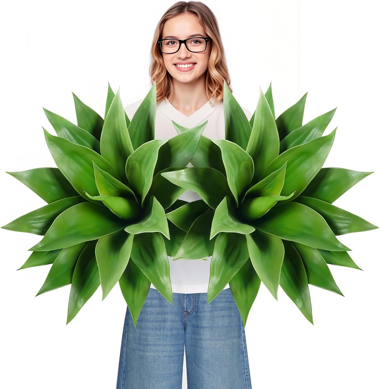 Velener Artificial Agave Plant Set, 28 Inch, Faux Aesthetic Plants for Home Decor, Realistic UV Resistant Fake Agave Plants Without Pot, Set of 2
