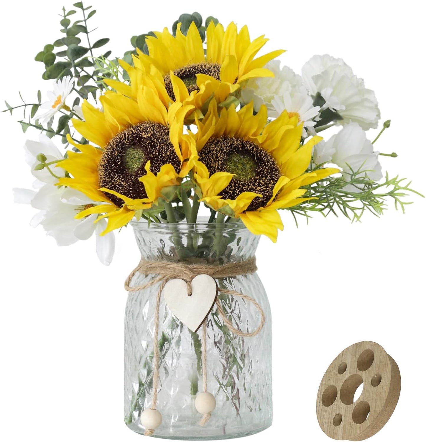Fake Flowers in Vase,Artificial Sunflower Bouquets in Vase with a Flower Arrangement Holder,Table Centerpieces for Dining Room,Flower Centerpieces for Tables,Faux Flowers for Coffee Table Decor