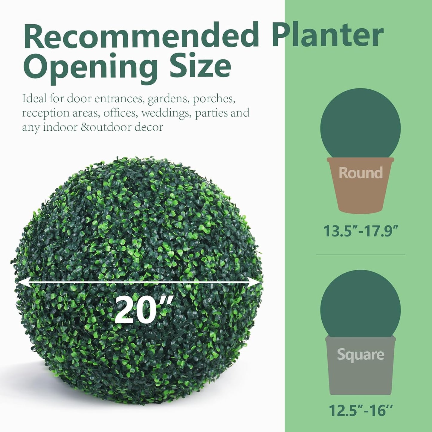 20 Inch 2 Packs Artificial Boxwood Balls Topiary Balls, 4 Layers of UV-Resistant Greenery Balls Indoor Outdoor Garden, Backyard, Patio, Front Door – Assembly Required