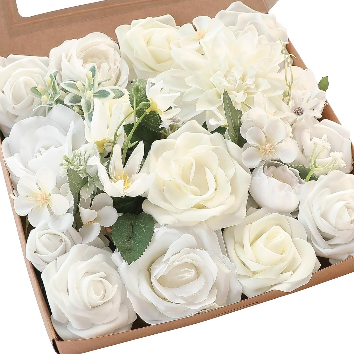 Floroom Terracotta Artificial Flowers Burnt Orange Fake Roses Peonies Dahlia Greenery Combo Box Set for DIY Wedding Bouquets Bridal Shower Centerpieces Floral Arrangements Party Tables Home Decoration