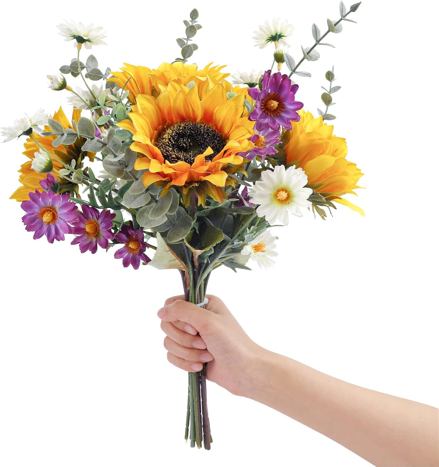 CEWOR Artificial Sunflowers Bouquet Fake Flower Bouquet with Sunflowers for Bridal Bouquets Wedding Centerpieces Decor Party Table Gravesites Fall Floral Arrangements Home Decoration