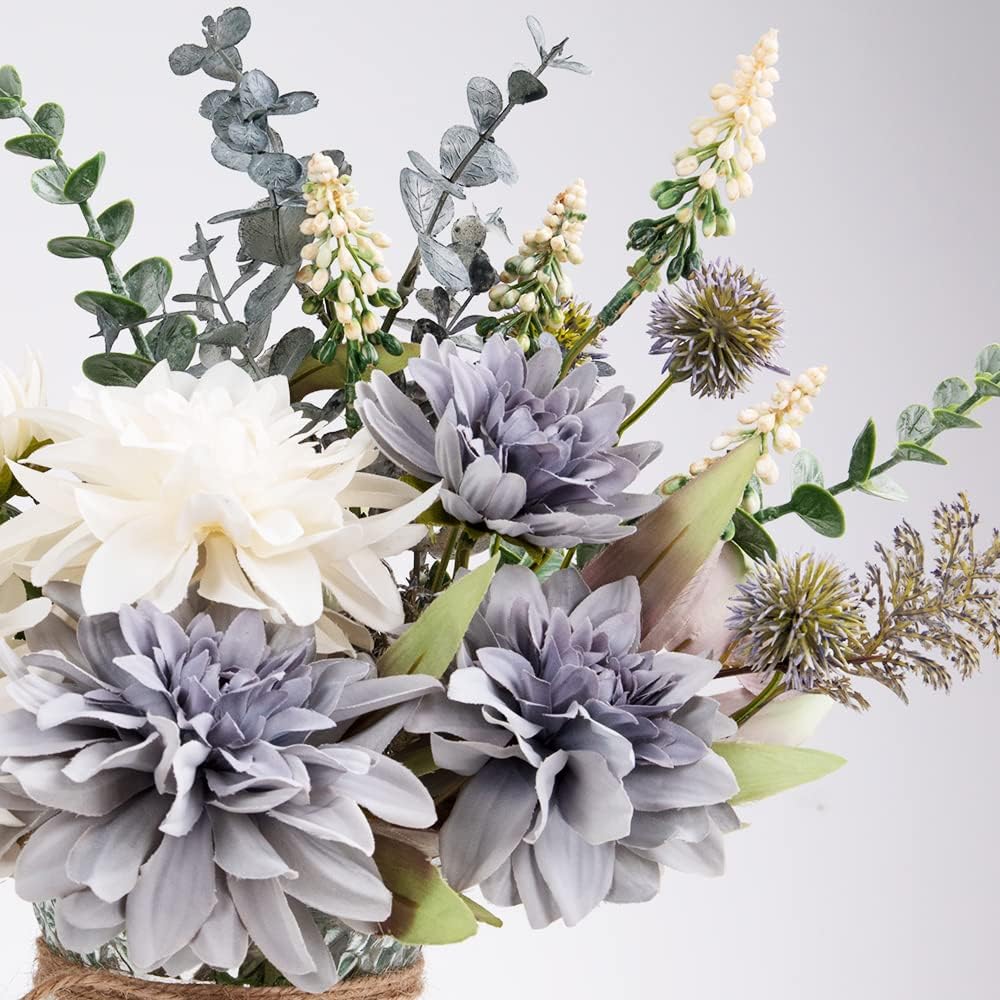 Silk Flowers in Vase, Artificial Flowers with Vase Fake Flowers Arrangement Faux Dahlia for Decoration Table Centerpiece (Dahlia)