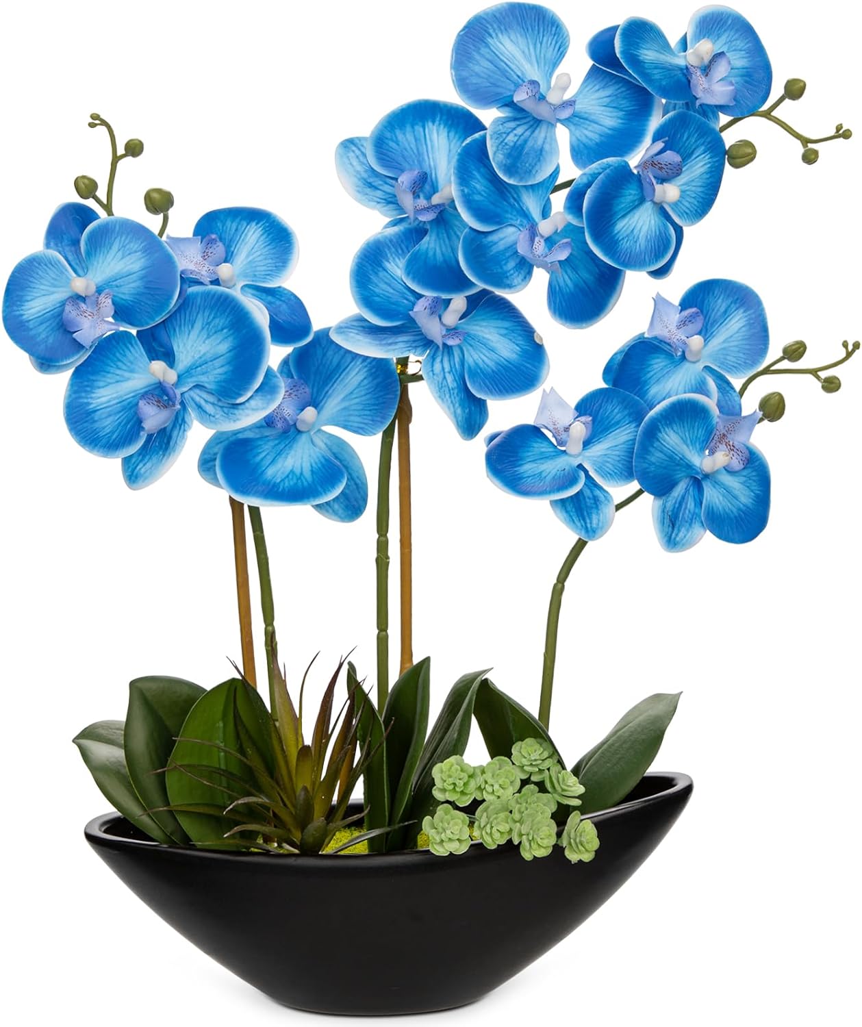 Briful Orchid Artificial Flowers 18in White Fake Orchid Silk Flowers with Ceramic Pot Faux Orchid Arrangement for Home Office Room Coffee Table Centerpiece Modern Decoration