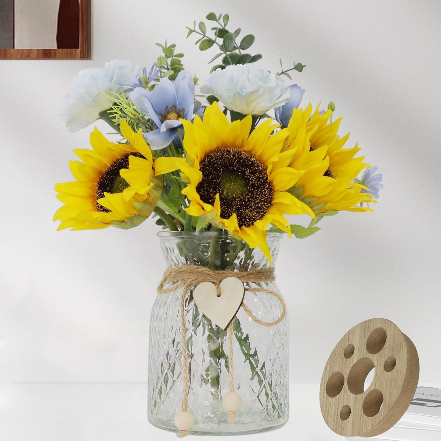 Fake Flowers in Vase,Artificial Sunflower Bouquets in Vase with a Flower Arrangement Holder,Table Centerpieces for Dining Room,Flower Centerpieces for Tables,Faux Flowers for Coffee Table Decor