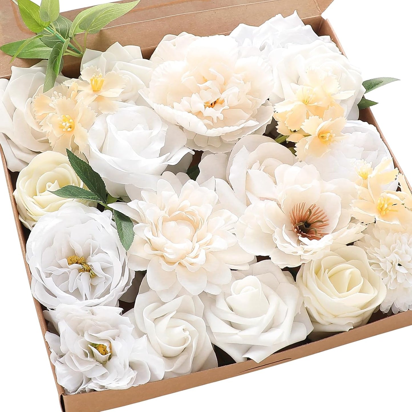 Floroom Terracotta Artificial Flowers Burnt Orange Fake Roses Peonies Dahlia Greenery Combo Box Set for DIY Wedding Bouquets Bridal Shower Centerpieces Floral Arrangements Party Tables Home Decoration