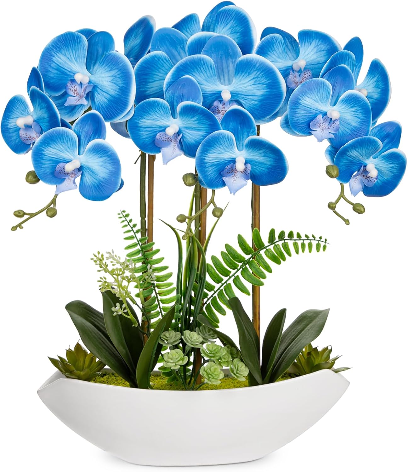 Briful Orchid Artificial Flowers 18in White Fake Orchid Silk Flowers with Ceramic Pot Faux Orchid Arrangement for Home Office Room Coffee Table Centerpiece Modern Decoration