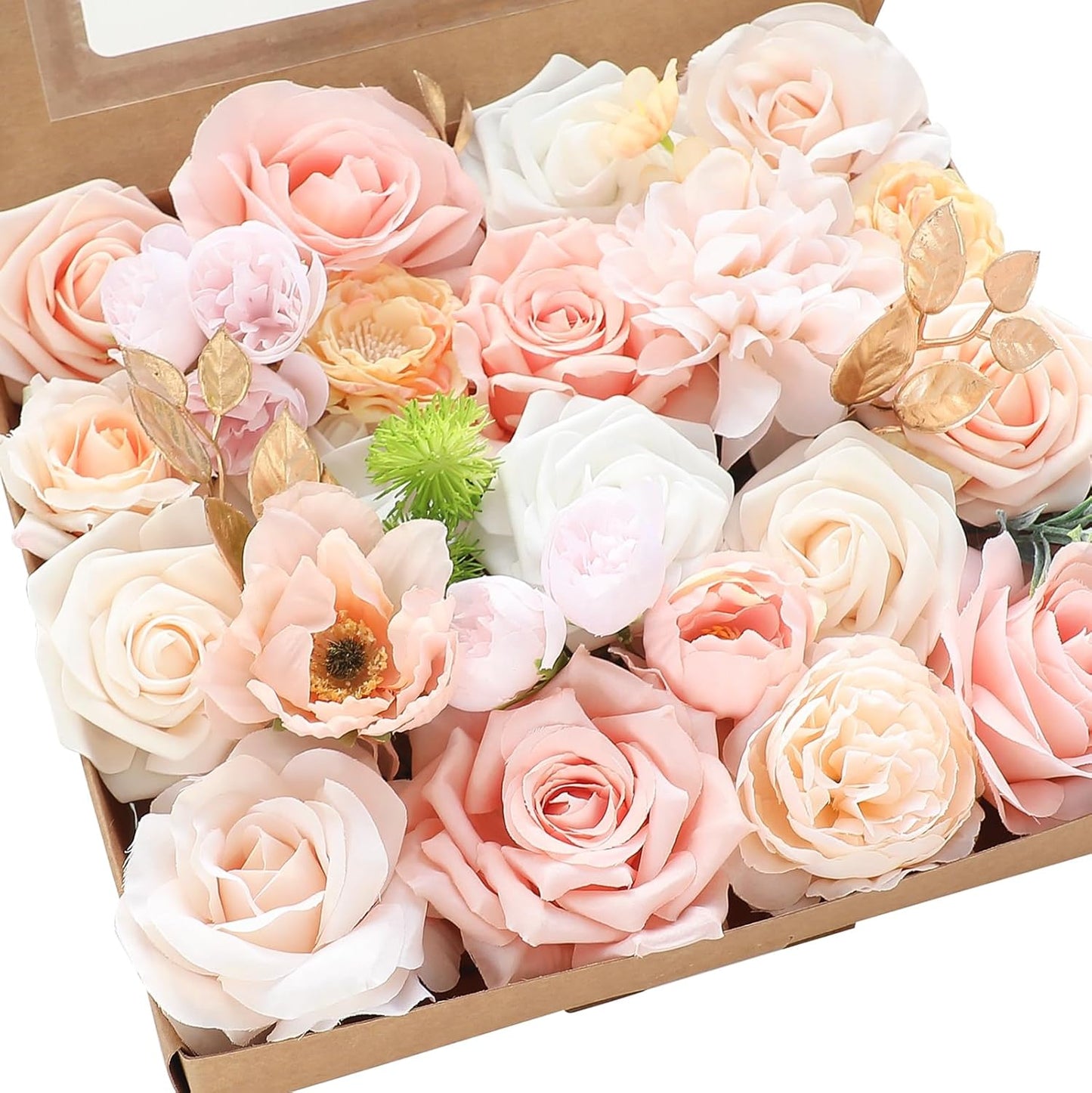 Floroom Terracotta Artificial Flowers Burnt Orange Fake Roses Peonies Dahlia Greenery Combo Box Set for DIY Wedding Bouquets Bridal Shower Centerpieces Floral Arrangements Party Tables Home Decoration