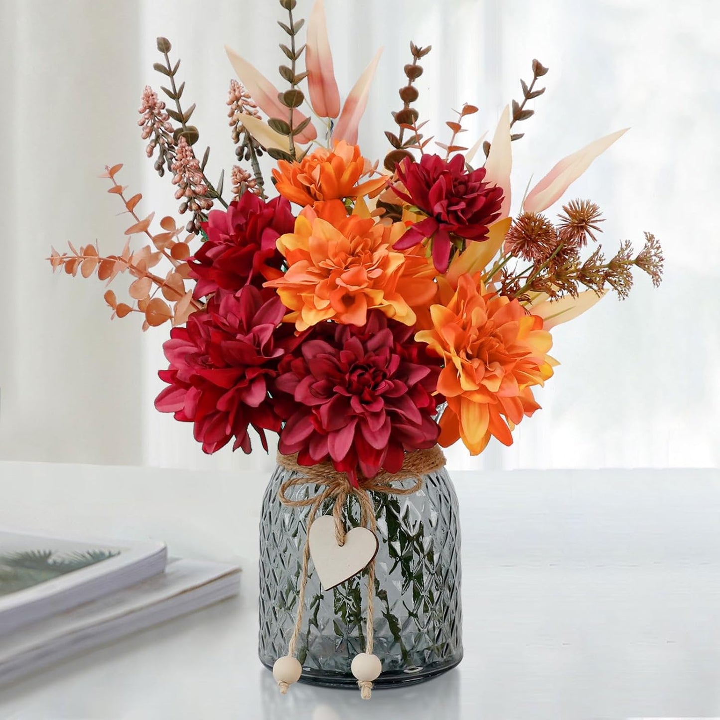 Leftover Fake Flowers in Vase,Faux Flowers in Vase,Table Centerpieces for Dining Room,Flower Centerpieces for Tables,Artificial Flowers,Kitchen Decor,Coffee Table Decor