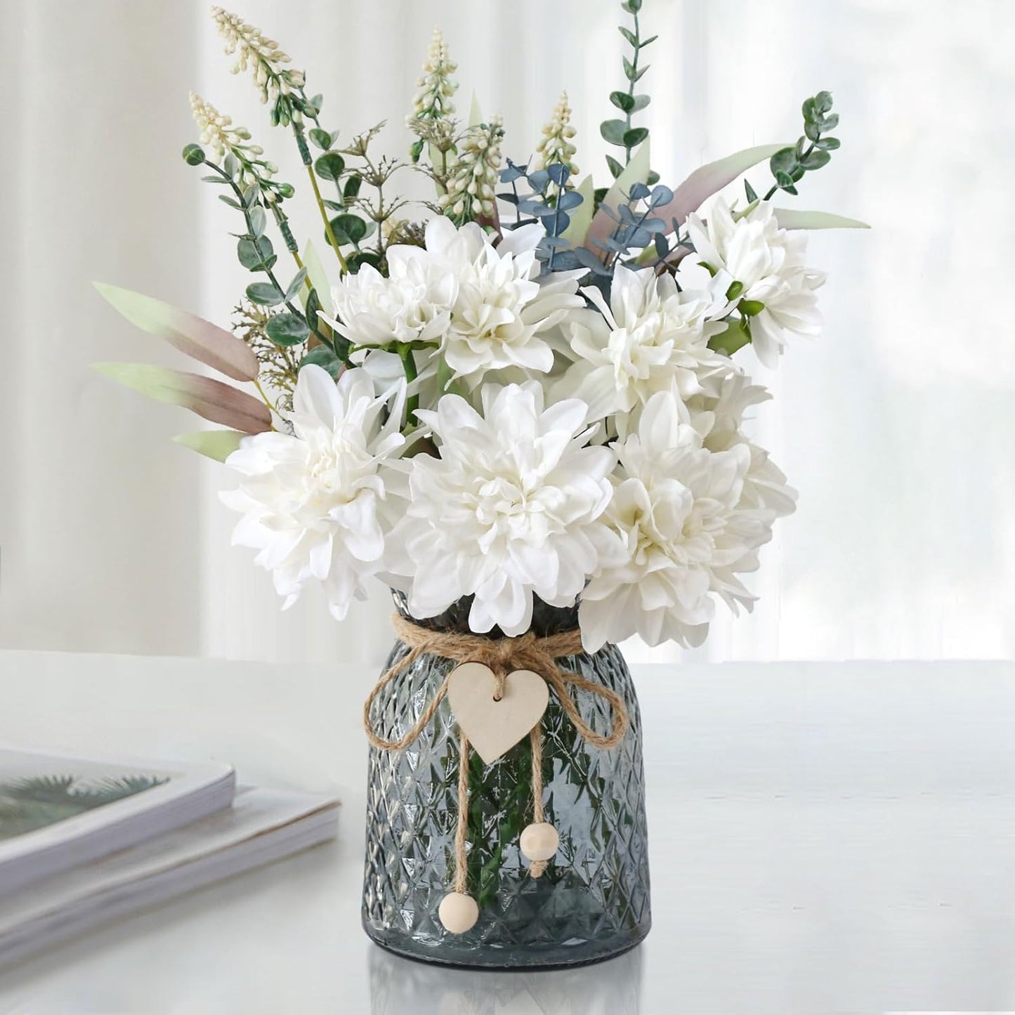 Leftover Fake Flowers in Vase,Faux Flowers in Vase,Table Centerpieces for Dining Room,Flower Centerpieces for Tables,Artificial Flowers,Kitchen Decor,Coffee Table Decor