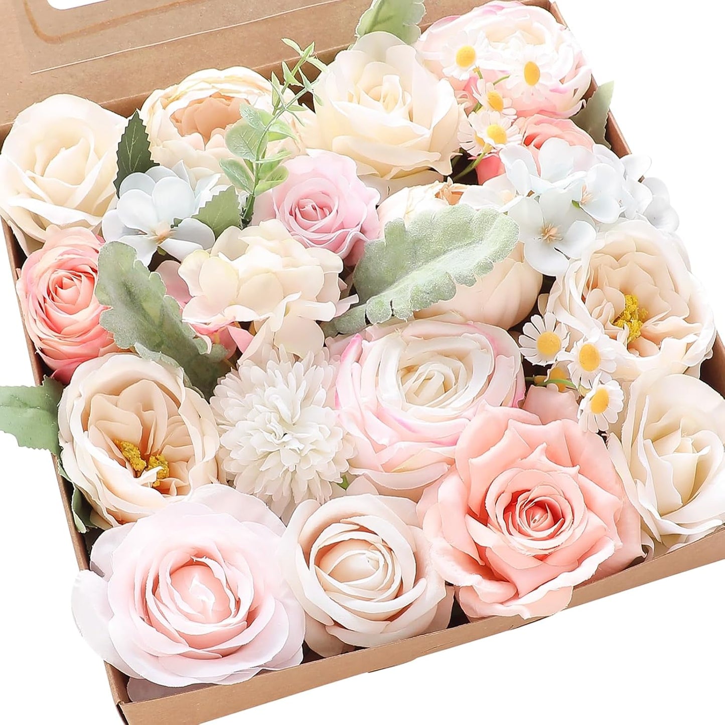 Floroom Terracotta Artificial Flowers Burnt Orange Fake Roses Peonies Dahlia Greenery Combo Box Set for DIY Wedding Bouquets Bridal Shower Centerpieces Floral Arrangements Party Tables Home Decoration