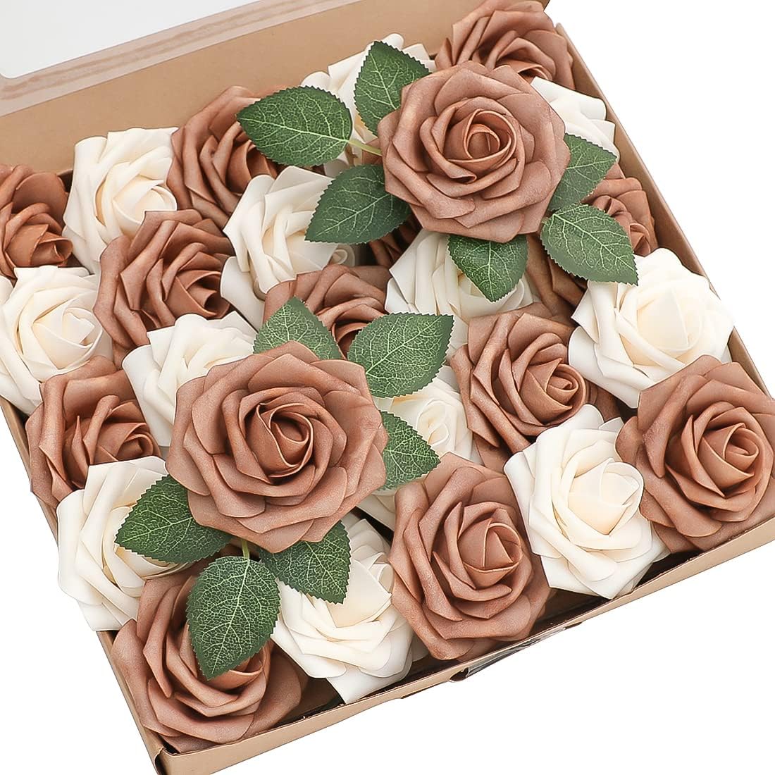 Floroom Artificial Flowers 50pcs Real Looking Ivory Foam Fake Roses with Stems for DIY Wedding Bouquets White Baby Shower Centerpieces Floral Arrangements Party Tables Home Decorations
