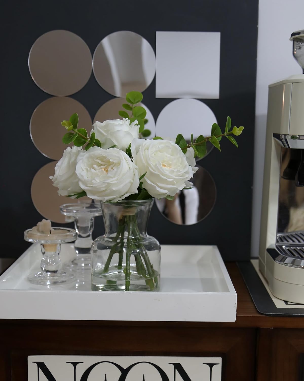 Artificial Flowers with White Roses in Vase, Fix Lifelike Fake Flowers in Vase with Artificial Water, Faux Flower Arrangements for Dining Table Centerpiece Decor