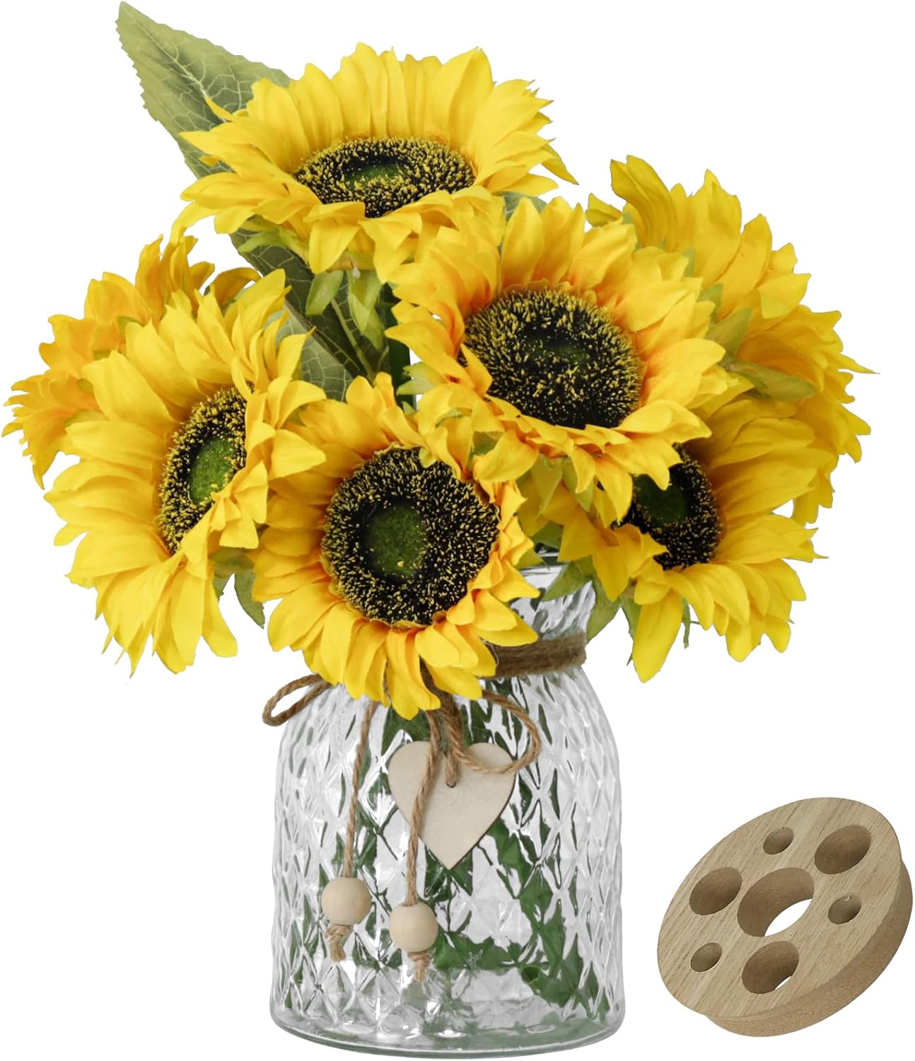 Fake Flowers in Vase,Artificial Sunflower Bouquets in Vase with a Flower Arrangement Holder,Table Centerpieces for Dining Room,Flower Centerpieces for Tables,Faux Flowers for Coffee Table Decor