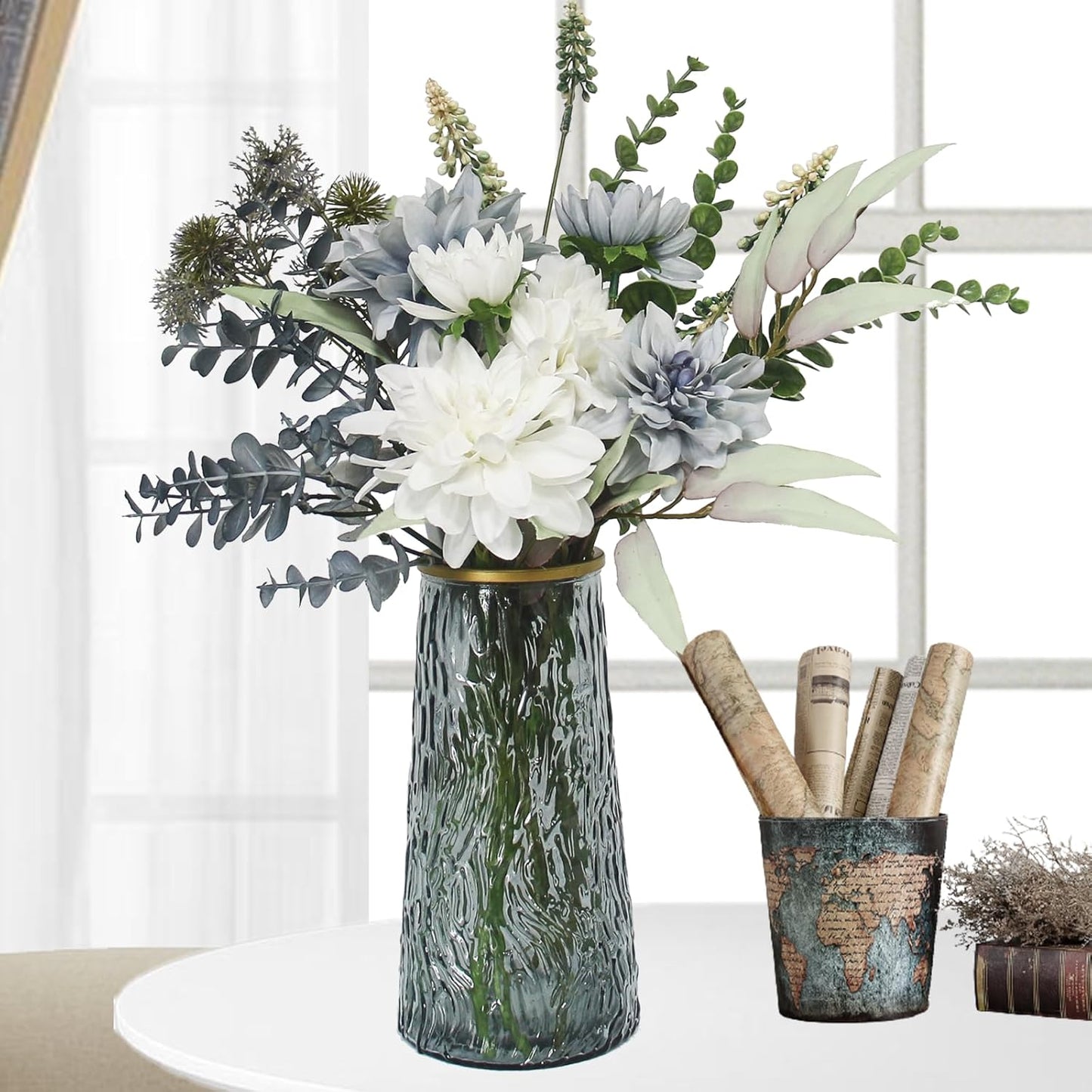 Leftover Fake Flowers in Vase,Faux Flowers in Vase,Table Centerpieces for Dining Room,Flower Centerpieces for Tables,Artificial Flowers,Kitchen Decor,Coffee Table Decor