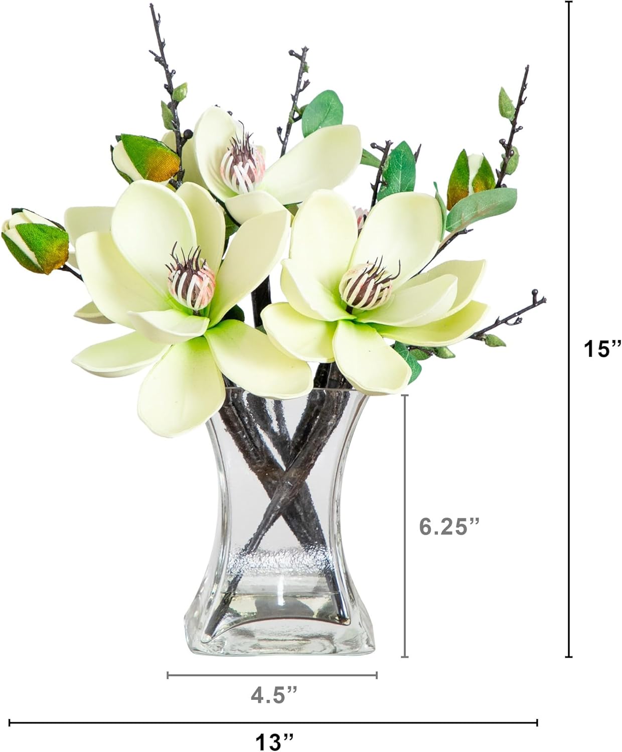 Nearly Natural 4534-WH Magnolia Arrangement with Vase,White