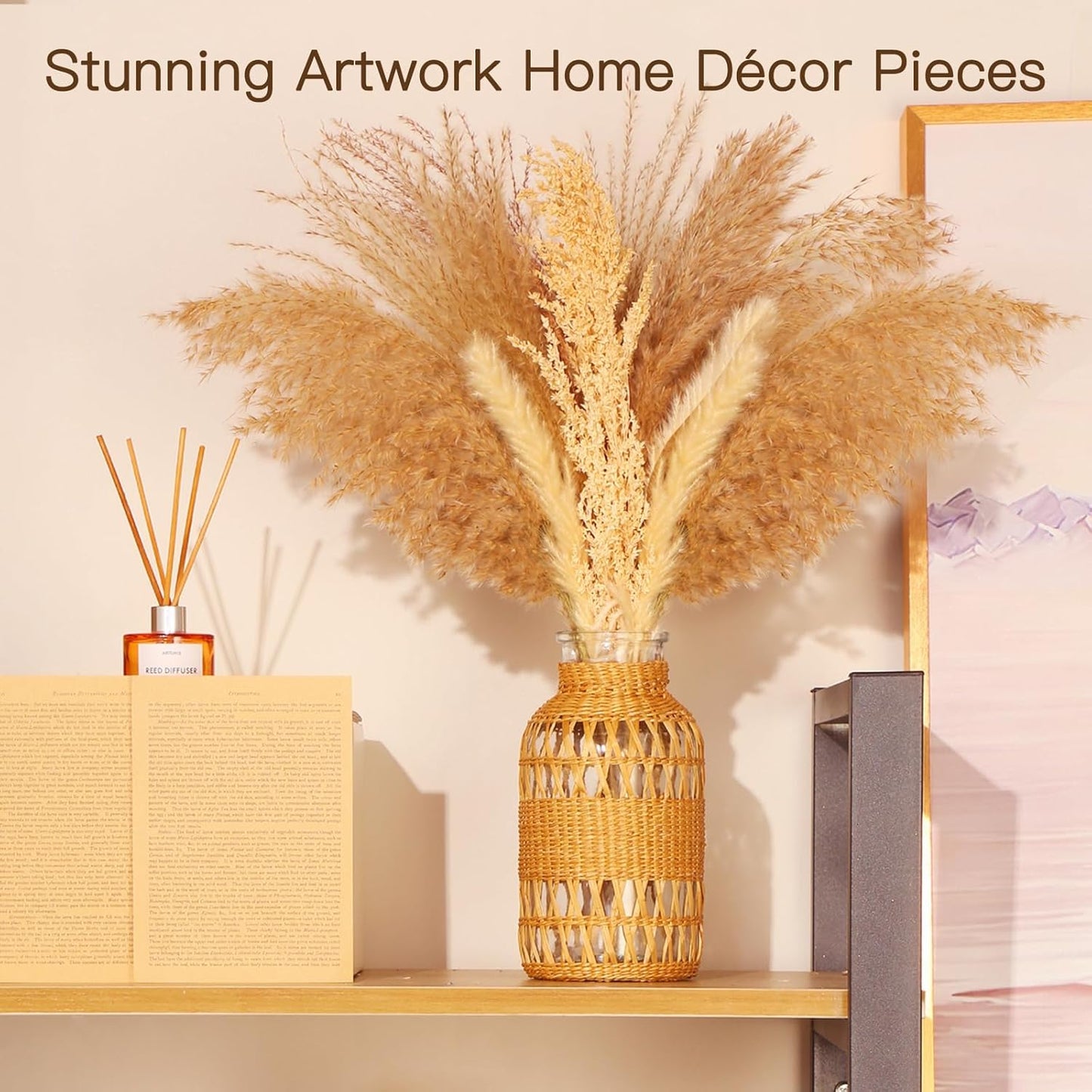 ZENS Wicker Boho Vase Set of 2, Glass Flower Vase with Hand Woven Rattan Cover for Pampas Grass, Artistic Boho Country Vases for Fall Flower Decor, Home Table Centerpiece, Farmhouse Decorative