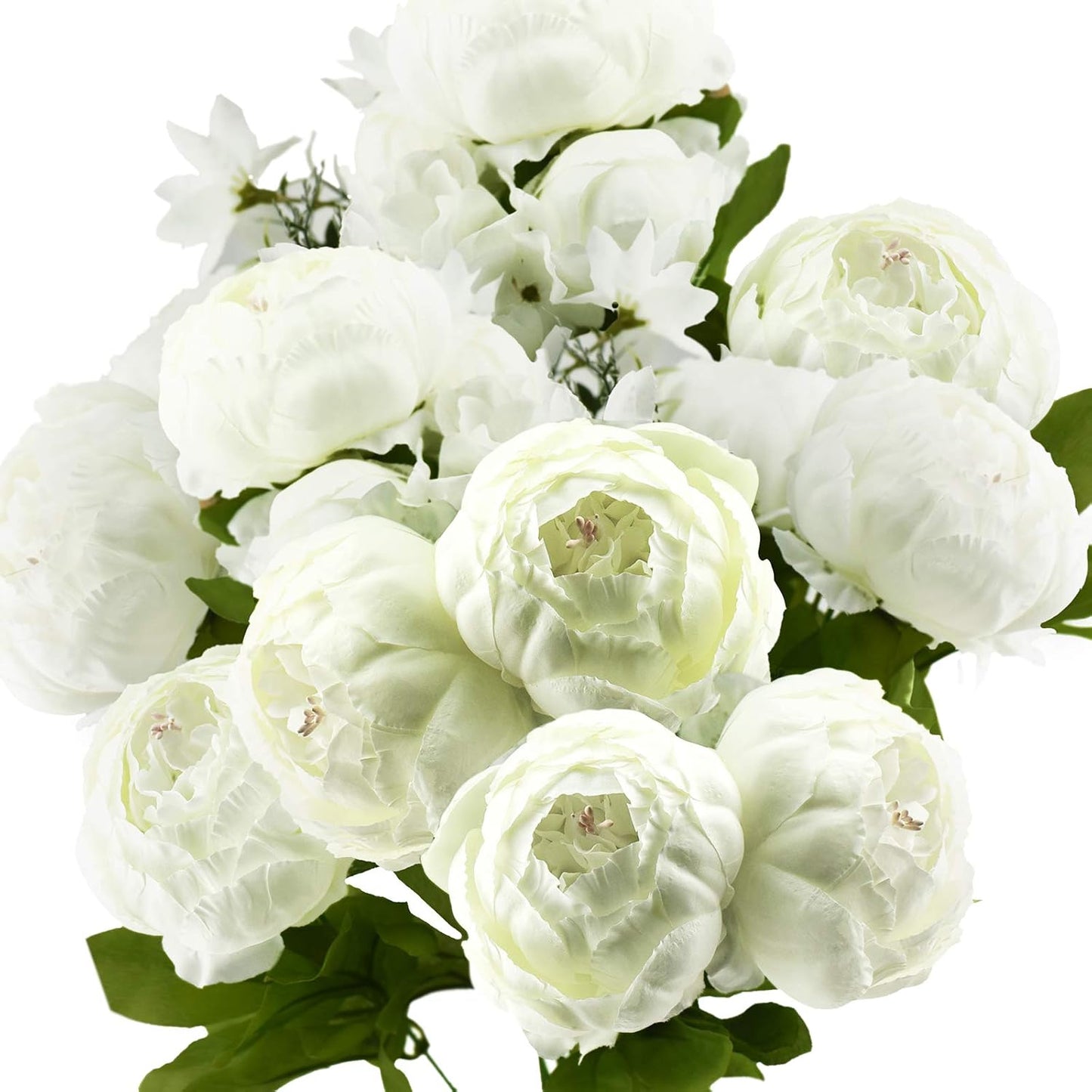 FiveSeasonStuff Mixed Cream Beige and Moss Green Vintage Artificial Silk Flower Peonies 2 Bouquets Floral