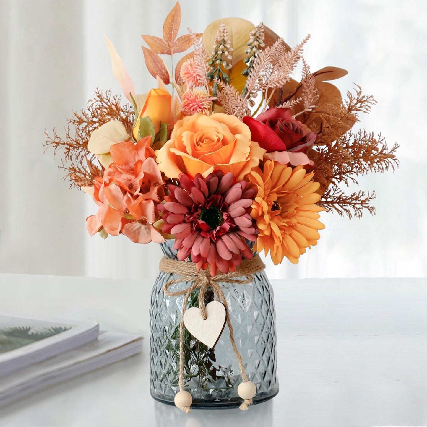 Leftover Fake Flowers in Vase,Faux Flowers in Vase,Table Centerpieces for Dining Room,Flower Centerpieces for Tables,Artificial Flowers,Kitchen Decor,Coffee Table Decor