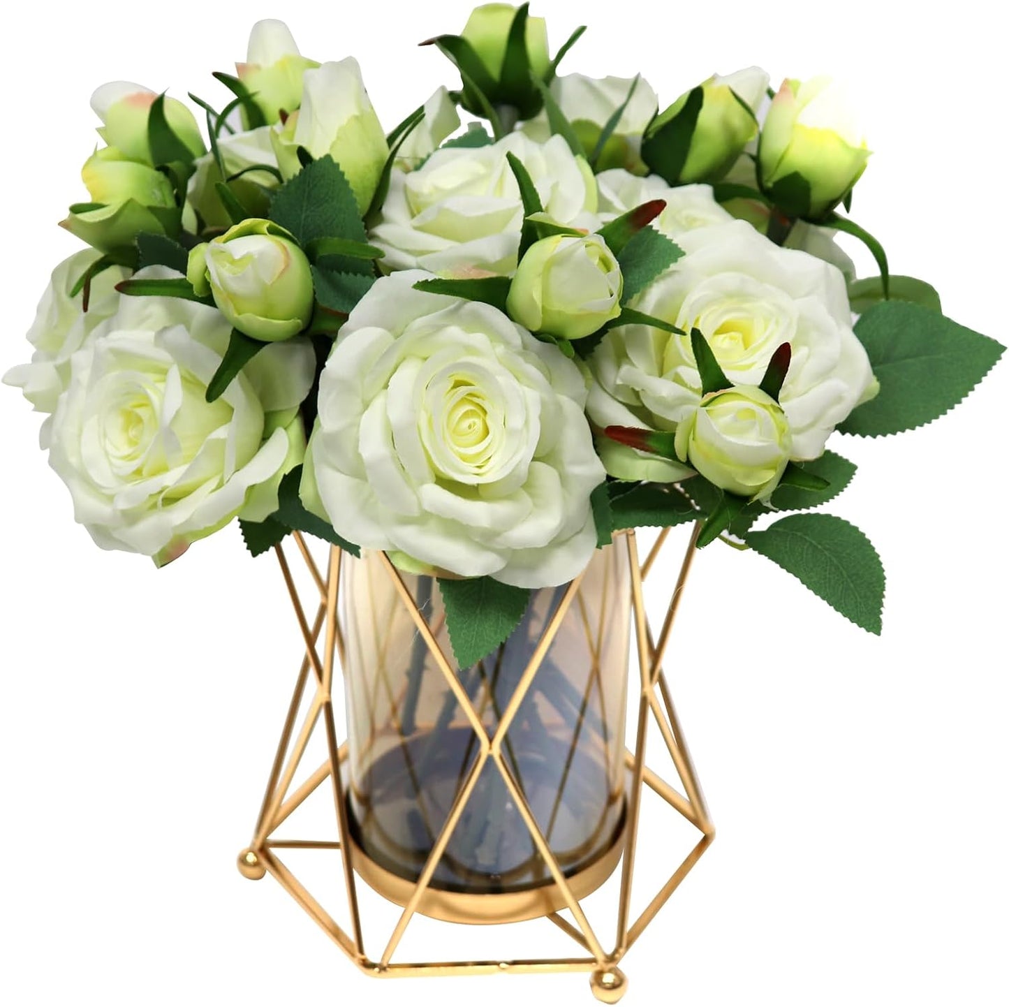 Faux Flowers with Vase, Silk Peony Bouquet Artificial Flowers in Vase, Fake Flowers Floral Arrangement for Home Decor Indoor, Table Centerpieces Flowers Decoration for Farmhouse (White Peony)