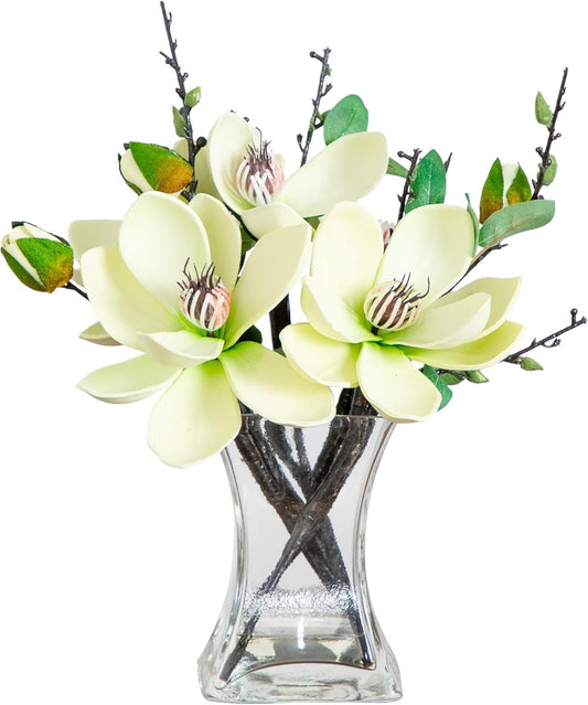 Nearly Natural 4534-WH Magnolia Arrangement with Vase,White