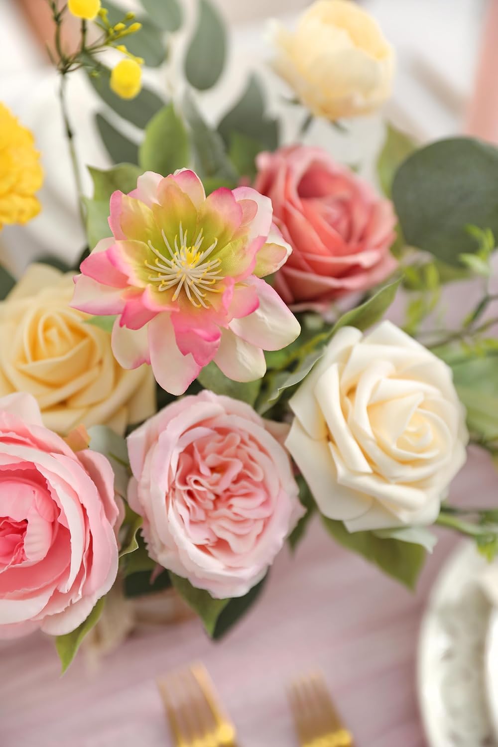 Artificial Flower Assortment for DIY Centerpiece Arrangement Wedding Hand Bouquet Flower Bouquet Centerpiece Arrangement Party Baby Shower Home Decoration (Pink Yellow)