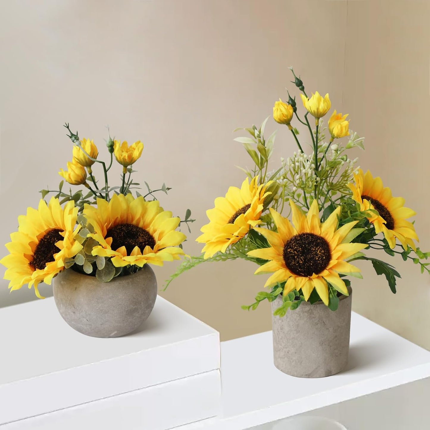 Fake Flowers in Vase,Artificial Sunflower Bouquets in Vase with a Flower Arrangement Holder,Table Centerpieces for Dining Room,Flower Centerpieces for Tables,Faux Flowers for Coffee Table Decor