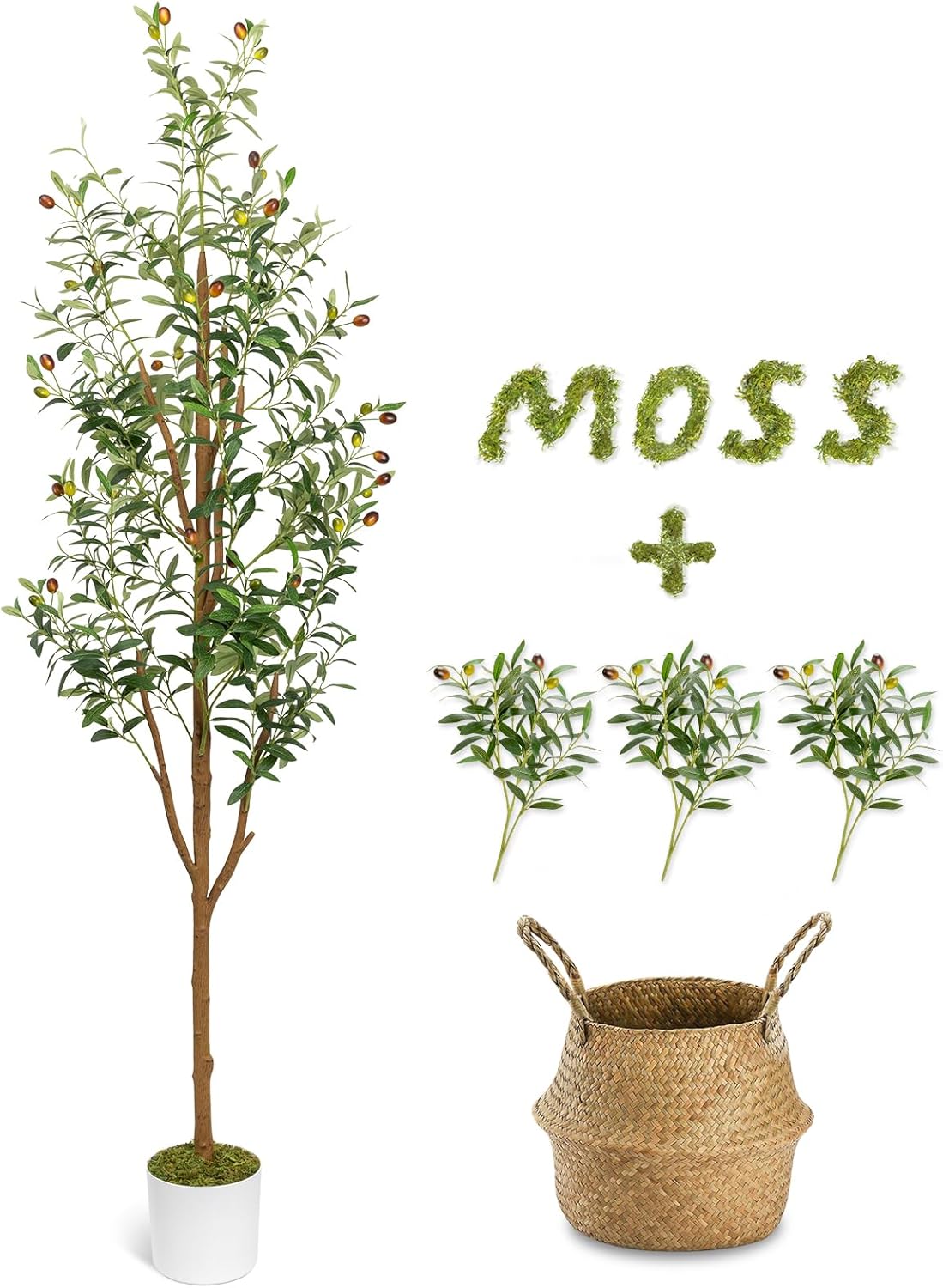 6FT Artificial Olive Tree - Indoor Tall Faux Olive Trees with Planter&Basket, Large Fake Olive Silk Tree Realistic Olive Plants with Branches and Fruits for Home Decor Office Living Room