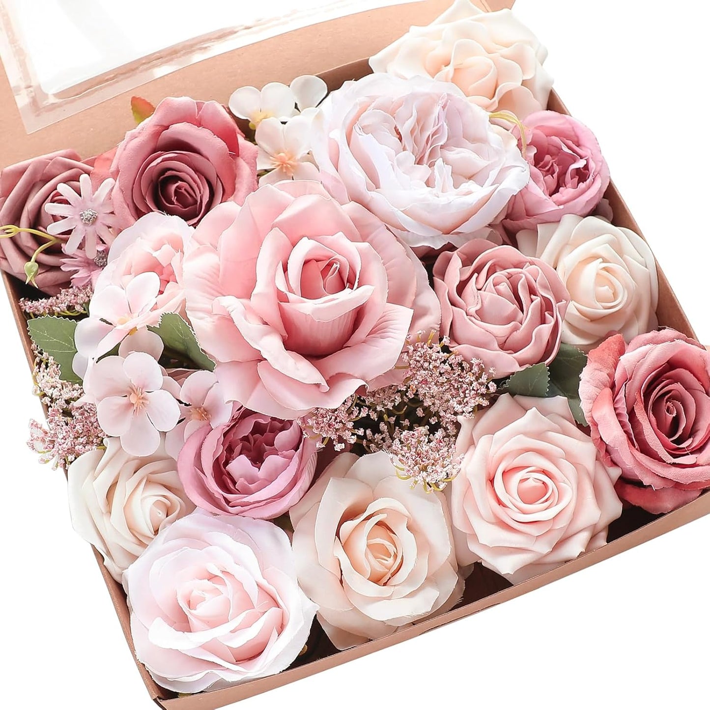 Floroom Terracotta Artificial Flowers Burnt Orange Fake Roses Peonies Dahlia Greenery Combo Box Set for DIY Wedding Bouquets Bridal Shower Centerpieces Floral Arrangements Party Tables Home Decoration