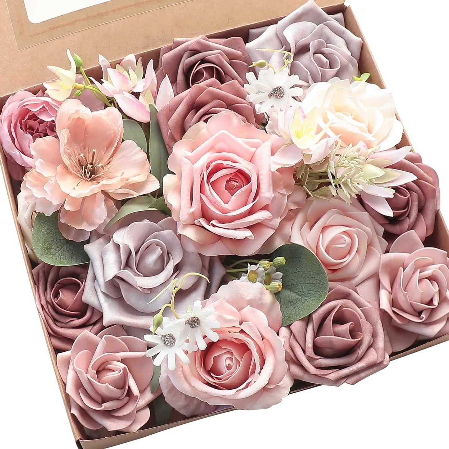 Floroom Terracotta Artificial Flowers Burnt Orange Fake Roses Peonies Dahlia Greenery Combo Box Set for DIY Wedding Bouquets Bridal Shower Centerpieces Floral Arrangements Party Tables Home Decoration