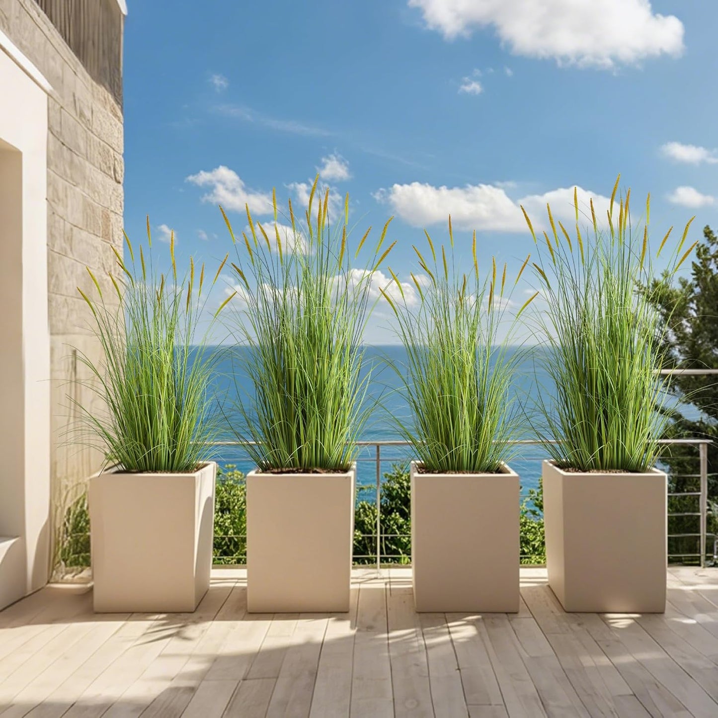 KOL 4ft 2-Pack Artificial Cattail Reed Grass, 47.2’’ Artificial Indoor Outdoor Fake Onion Grass Plant, Home Office Wedding Decorative Potted Plant Faux Greenery, Housewarming Gift, Green